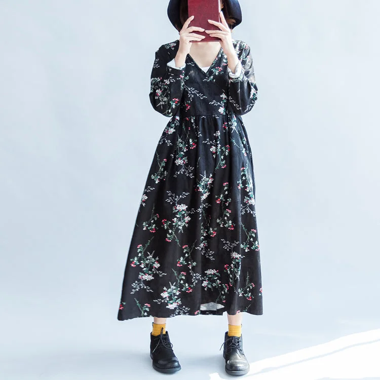 Women’s Fashion Essentials Floral V neck spring dresses cotton dress plus size caftans gown Women’s Fashion Essentials Floral V neck spring dresses cotton dress plus size caftans gown