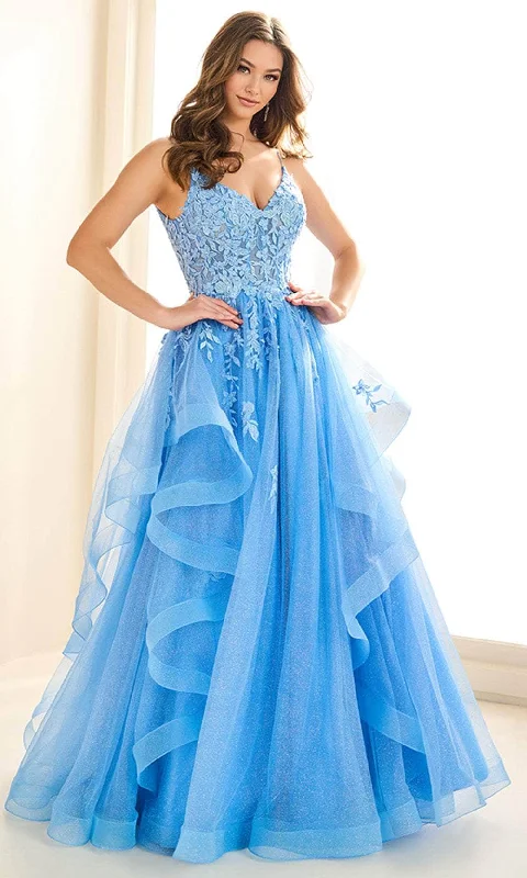 Limited Stock Ellie Wilde EW36085 - Deep V-Neck Ruffle Accent Prom Gown