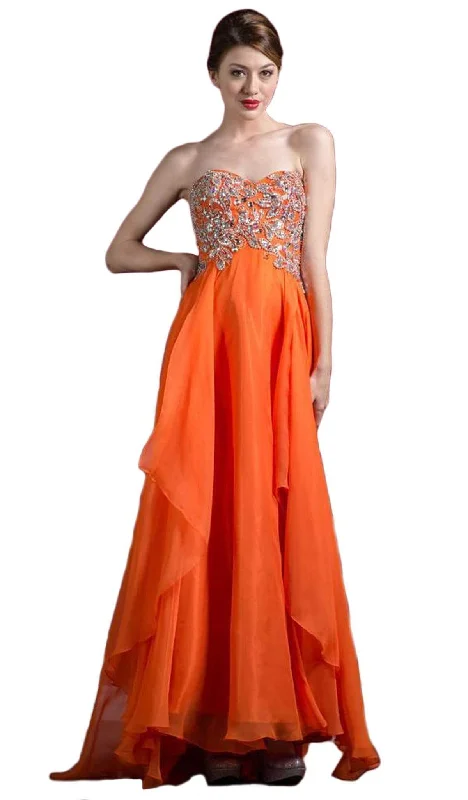 Sophisticated Outfits Cinderella Divine - 7643 Embellished Strapless Sweetheart Tiered A-line Evening Gown