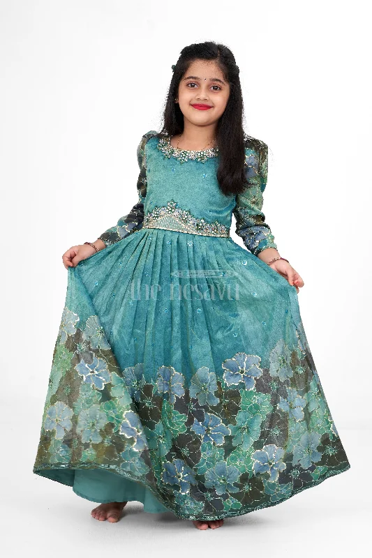 Big Sale Event Shimmer Tissue Printed Western Girls Party Gown with Embroidery for Birthdays and Festive Gatherings Big Sale Event Shimmer Tissue Printed Western Girls Party Gown with Embroidery for Birthdays and Festive Gatherings