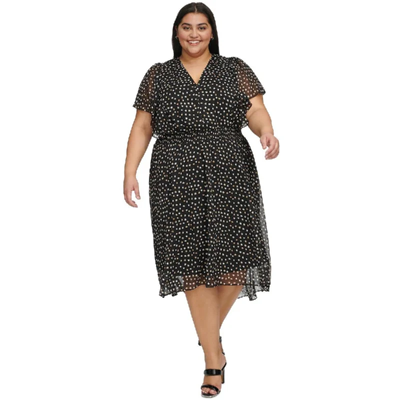 Casual Style for Busy Women DKNY Womens Plus Smocked Tea Length Midi Dress