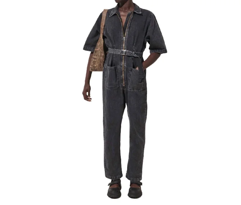 Shop Sale Items Drill Jumpsuit In Grey Denim