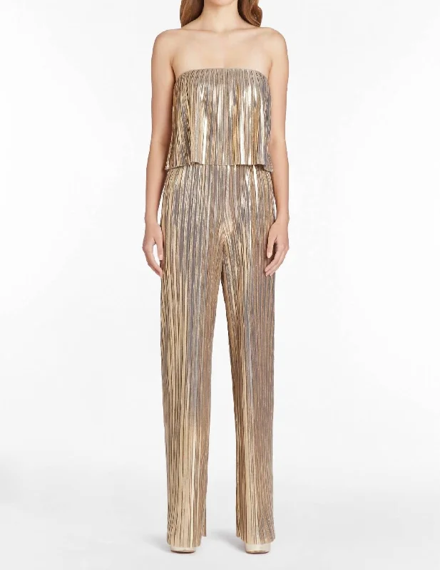 Effortless Chic Apparel Collina Jumpsuit In Pleats In Gold