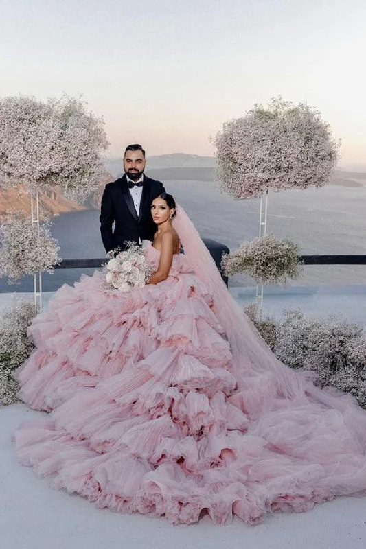 Shop Ladies Clothes Roycebridal Pink Layers Tulle Ball Gown Straight Neck Wedding Dresses, Bridal Gowns, MW939 Shop Ladies Clothes Roycebridal Pink Layers Tulle Ball Gown Straight Neck Wedding Dresses, Bridal Gowns, MW939