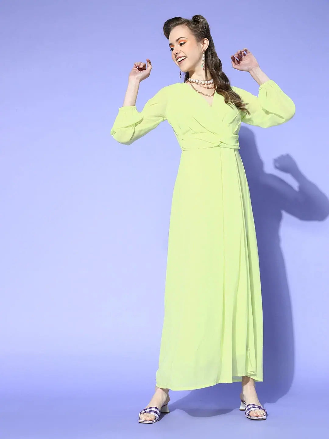 Fashion Forward Women Lime Green Wrap Maxi Dress