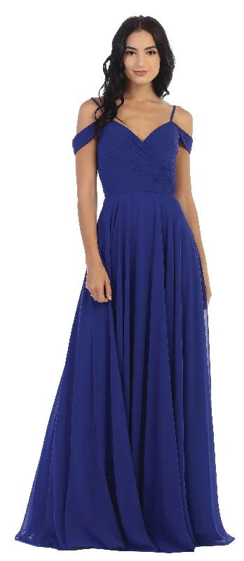 Trendy Women’s Apparel for All Seasons Long Bridesmaids Pleated Off Shoulder Chiffon Gown Sale