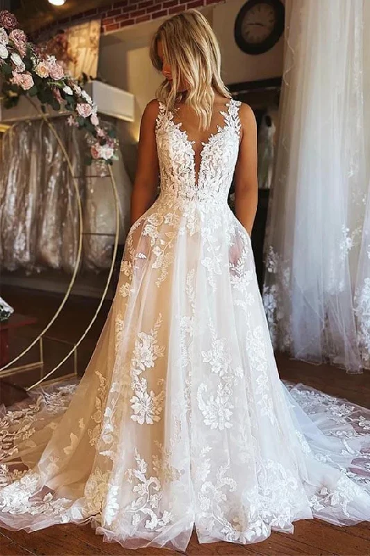 Best Online Clothing Boutiques Roycebridal Tulle A-line V-neck Backless Boho Wedding Dresses With Lace Appliques, MW901 Best Online Clothing Boutiques Roycebridal Tulle A-line V-neck Backless Boho Wedding Dresses With Lace Appliques, MW901