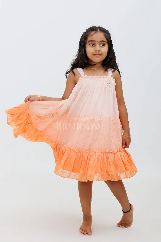 Hot Trends Orange Georgette Ombre Party Wear Frock for Girls