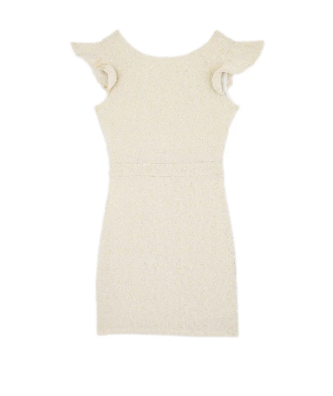 Bid Farewell To The Old Season By Debra Girls Ivory/Gold Flutter Sleeve Sheath Dress Bid Farewell To The Old Season By Debra Girls Ivory/Gold Flutter Sleeve Sheath Dress