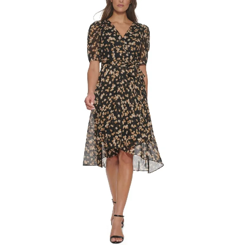 Plus Size Women’s Fashion Tommy Hilfiger Womens Petites Chiffon Puff Sleeve Midi Dress