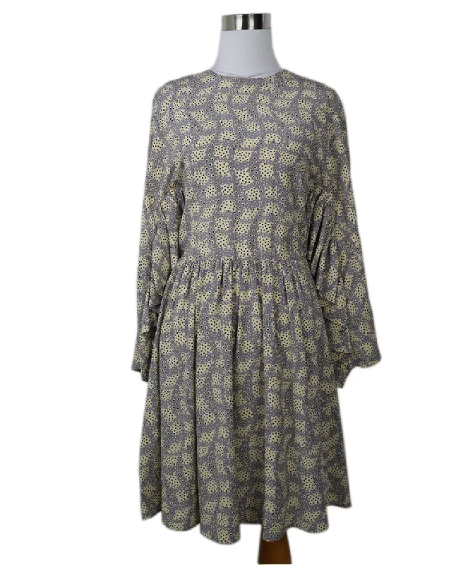 All Season Fashion Collection Prada Ivory & Grey Print Silk Dress sz 2