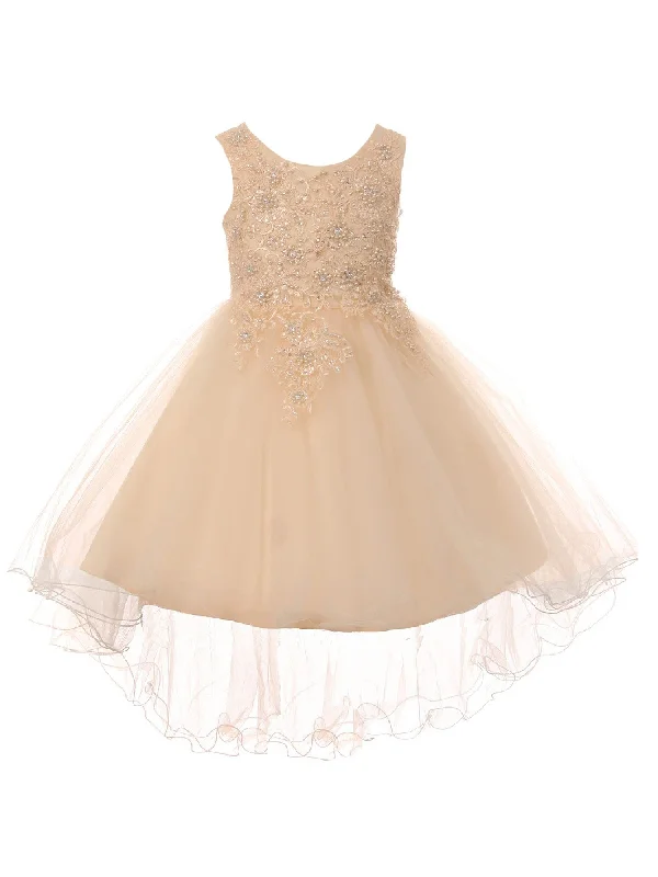 Must Haves Little Girls Champagne Rhinestone Pearl Wired Tulle Hi-Low Flower Girl Dress 2-6 Must Haves Little Girls Champagne Rhinestone Pearl Wired Tulle Hi-Low Flower Girl Dress 2-6