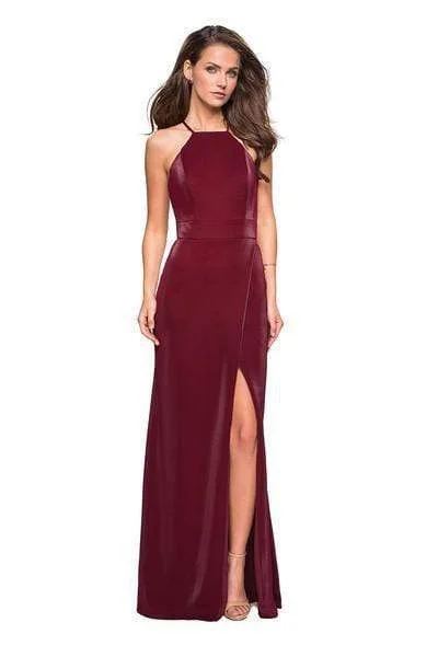 Chic And Comfortable La Femme - 26962 Strappy Fitted Halter Gown with Slit