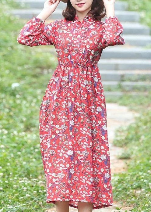 Women’s Casual Dresses Women stand neck linen high neck clothes Fashion Ideas red floral Dress Women’s Casual Dresses Women stand neck linen high neck clothes Fashion Ideas red floral Dress