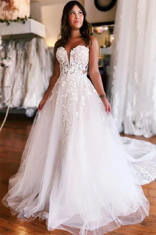 Casual Fashion Trends for Women Roycebridal Tulle A-line Strapless Princess Wedding Dresses With Lace Appliques, MW1016 Casual Fashion Trends for Women Roycebridal Tulle A-line Strapless Princess Wedding Dresses With Lace Appliques, MW1016