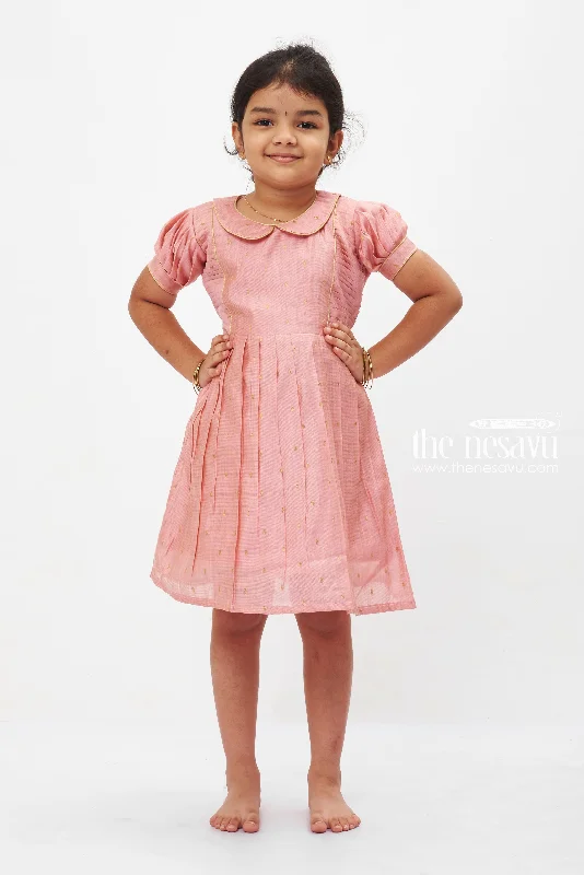Fashion Forward Outfits Blush Gold Elegance Frock: Traditional Puff Sleeve Dress for Girls Fashion Forward Outfits Blush Gold Elegance Frock: Traditional Puff Sleeve Dress for Girls