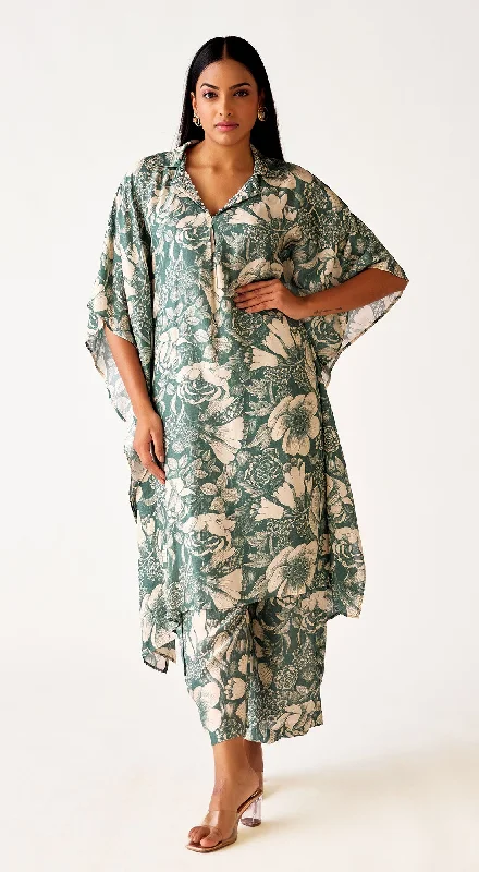 Clothing For Women Green Muslin Floral Co-Ord Set