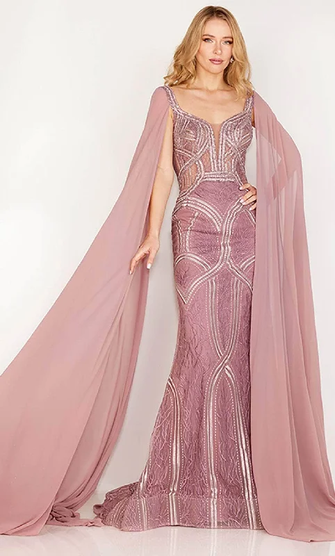 Affordable Online Boutiques Cecilia Couture 194 - Chiffon Train Sleeve Sheath Gown Affordable Online Boutiques Cecilia Couture 194 - Chiffon Train Sleeve Sheath Gown