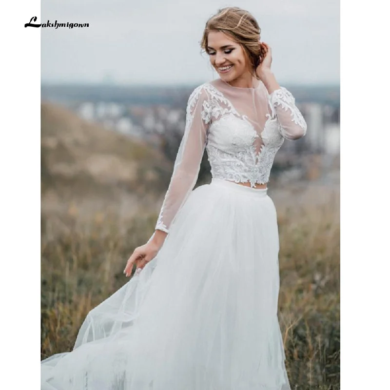 Women’s Evening Wear for Special Occasions Roycebridal Trouwjurk Two Pieces Lace Tulle Long Sleeve Boho Wedding Dresses Bohemian Beach Bridal Gown sukienka na wesele