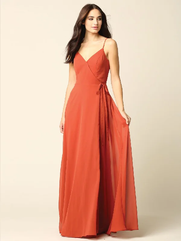 Best Clearance Sales Right Now Long Spaghetti Strap Chiffon Wrap Bridesmaids Gown