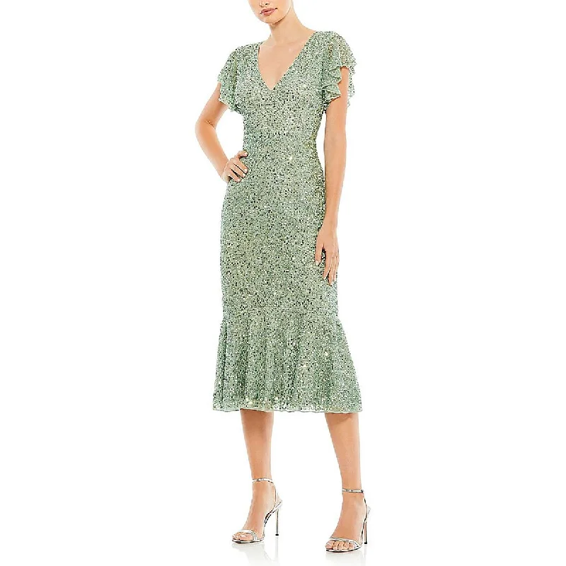 Designer Women’s Fashion Online Mac Duggal Womens Sequined Calf Midi Dress