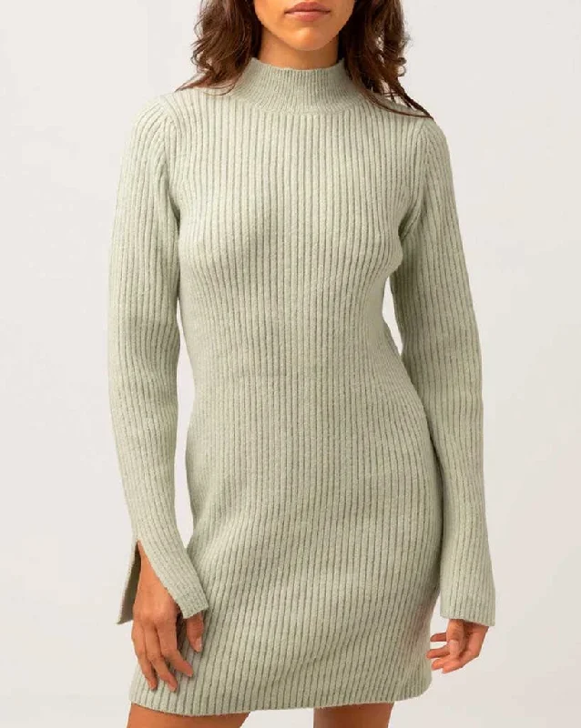 Women's Clothes Long Sleeve Knit Mini Dress