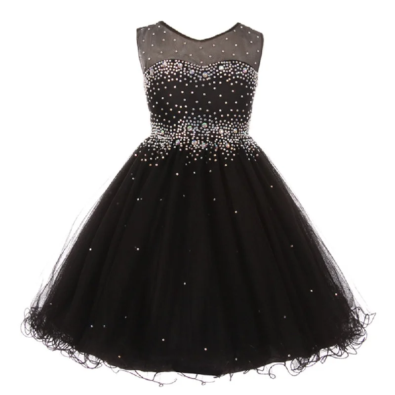 Odd Size Clearance Sale Little Girls Black Sparkling Rhinestone Illusion Tulle Party Formal Dress 4-6 Odd Size Clearance Sale Little Girls Black Sparkling Rhinestone Illusion Tulle Party Formal Dress 4-6