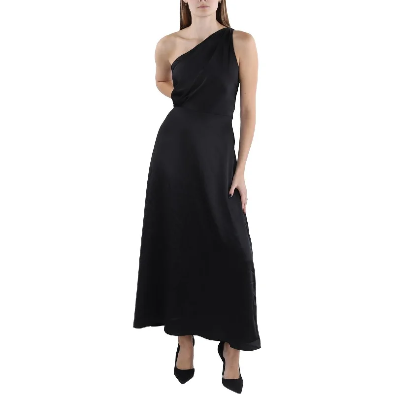 Fashion Essentials Rachel Parcell Womens Silky Charmeuse One Shoulder Midi Dress