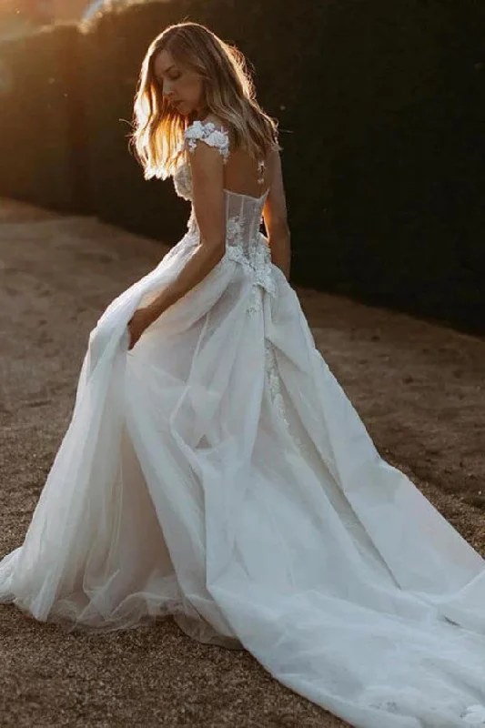 Trendy Women’s Fashion Roycebridal Tulle A-line Sweetheart Neck Beach Wedding Dresses With Lace Appliques, MW938 Trendy Women’s Fashion Roycebridal Tulle A-line Sweetheart Neck Beach Wedding Dresses With Lace Appliques, MW938