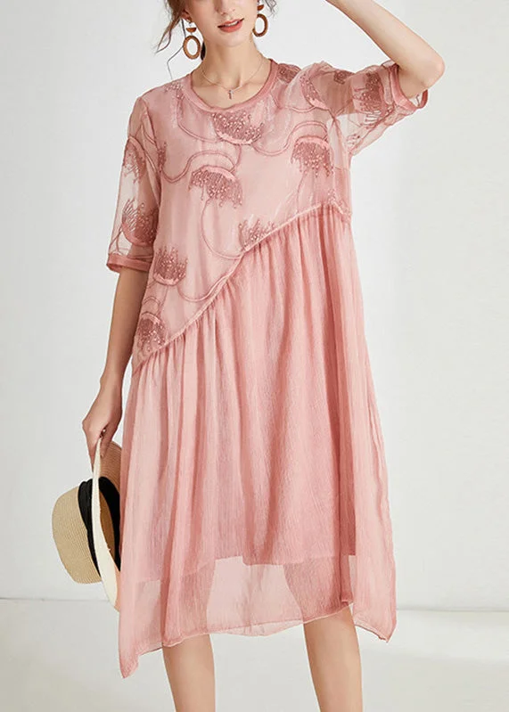 New Arrival Discounts Plus Size Pink Embroideried Floral Chiffon Maxi Dress Short Sleeve New Arrival Discounts Plus Size Pink Embroideried Floral Chiffon Maxi Dress Short Sleeve
