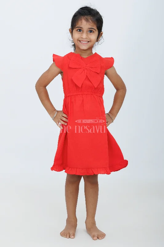 Wardrobe Upgrade Girls Red Cotton Short Frock with Bow Detail for Festive Celebrations and Special Events Wardrobe Upgrade Girls Red Cotton Short Frock with Bow Detail for Festive Celebrations and Special Events