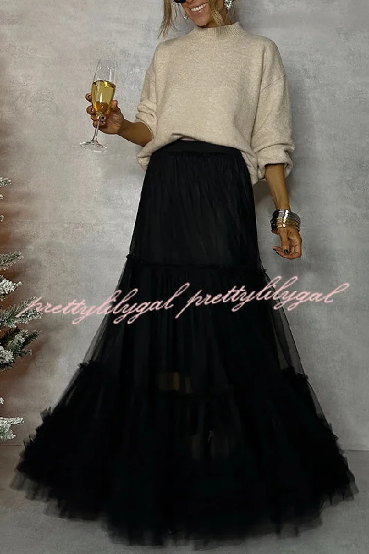 Summer Sale Surprising Tulle Paneled Stretch Waist Maxi Skirt