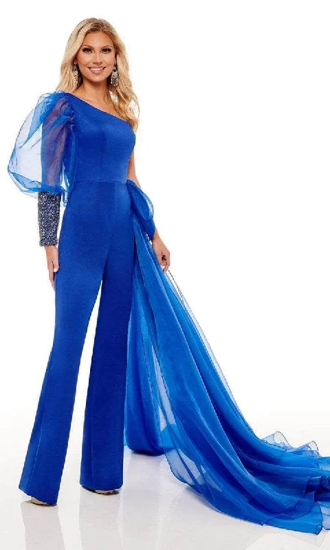 Mega Sale Rachel Allan - Sheer Puffed Sleeve Jumpsuit 50128 - 1 pc Royal In Size 6 Available