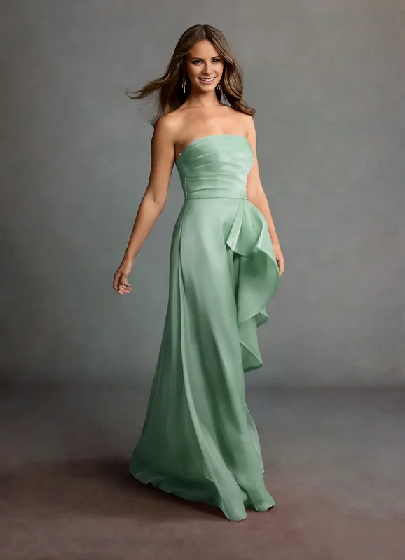Versatile Style Wardrobe Strapless satin chiffon ruffles and floor length evening gowns Versatile Style Wardrobe Strapless satin chiffon ruffles and floor length evening gowns
