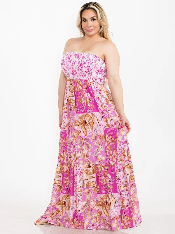 Exclusive Deals Online PLUS SIZE SLEEVELESS SMOCK FLORAL MAXI DRESS