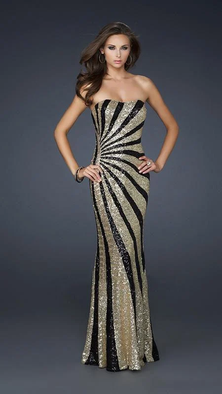 Trendy Pulse La Femme Strapless Sequined Fitted Evening Gown