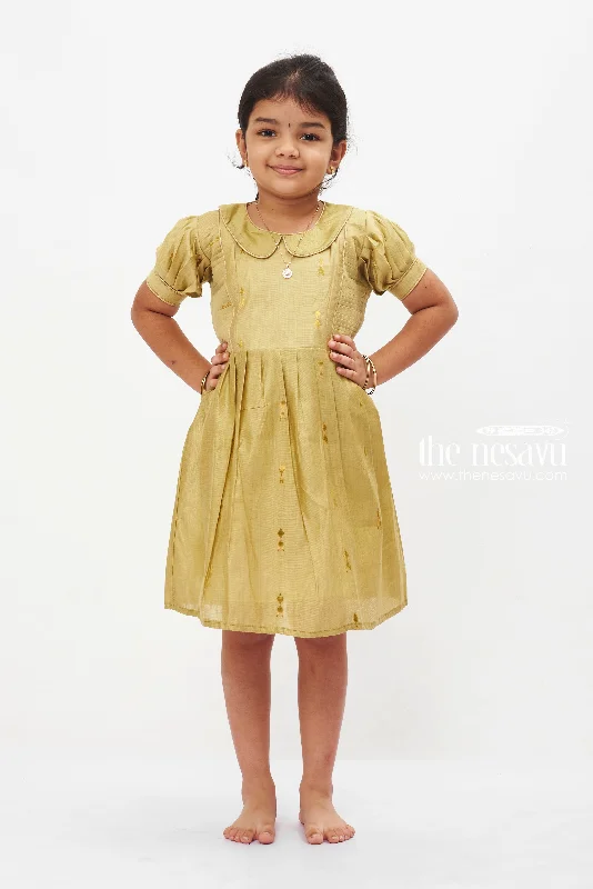 Day To Night Styles Sage Splendor Puff Sleeve Dress: Girls' Festive Frock with Golden Accents Day To Night Styles Sage Splendor Puff Sleeve Dress: Girls' Festive Frock with Golden Accents