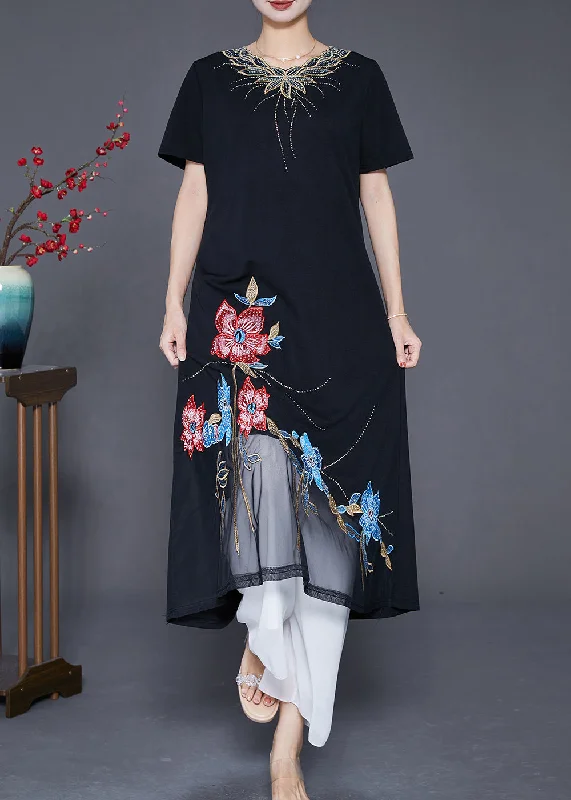 Women's Clothing Sale Boutique Black Embroideried Floral Patchwork Tulle Cotton Vacation Dresses Summer Women's Clothing Sale Boutique Black Embroideried Floral Patchwork Tulle Cotton Vacation Dresses Summer