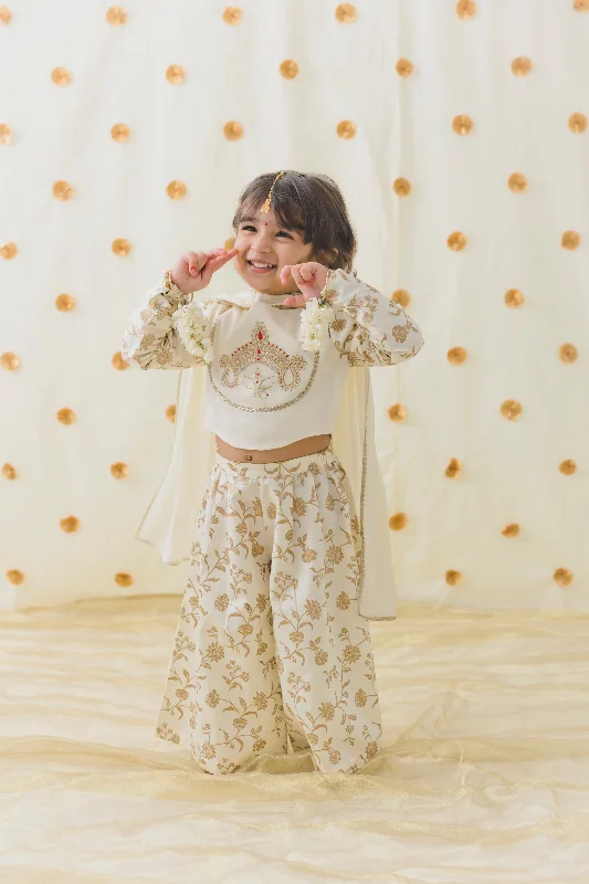 Unleash Your Trendy Side Pre-Order: Girls Devi Durga Co - ord Set - Cream