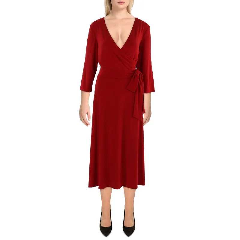 Preppy Style Lauren Ralph Lauren Womens Surplice 3/4 Sleeve Midi Dress