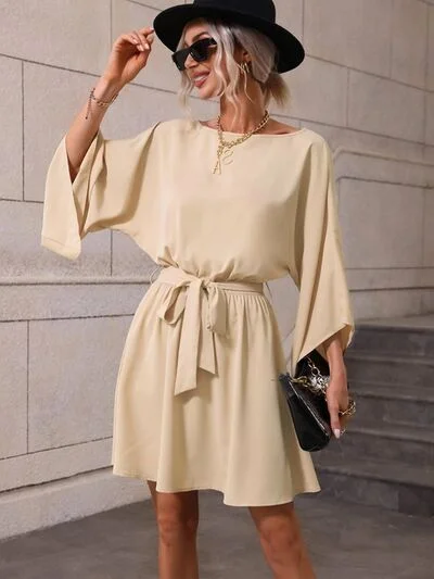 Flash Sale Online Tie Waist Kimono Sleeve Mini Dress