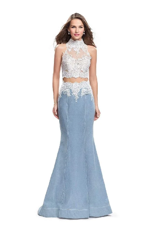 Women’s Outerwear for All Weather Conditions La Femme - 25805 Sheer Beaded High Neck Illusion Two Piece Gown Women’s Outerwear for All Weather Conditions La Femme - 25805 Sheer Beaded High Neck Illusion Two Piece Gown