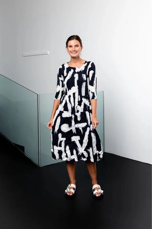Comfortable Casual Wear Alquema - ADC544-IN 3/4 Sleeve Smash Pocket Dress