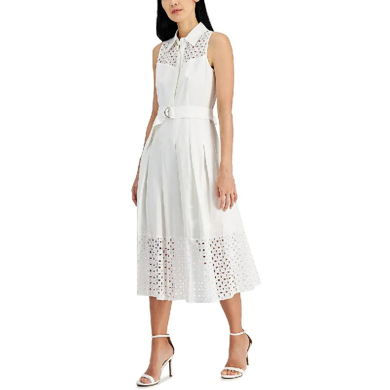 Best Boutiques Online Anne Klein Womens Linen Blend Eyelet Midi Dress