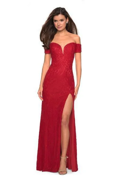 Earthy Tones La Femme - 26998 Off-Shoulder Mermaid Gown with Slit