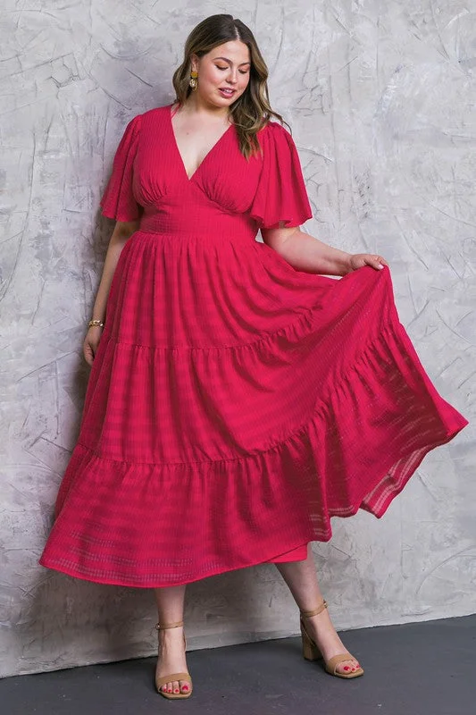 Limited Time Special Offer Flying Tomato Plus Size solid textured woven maxi dress