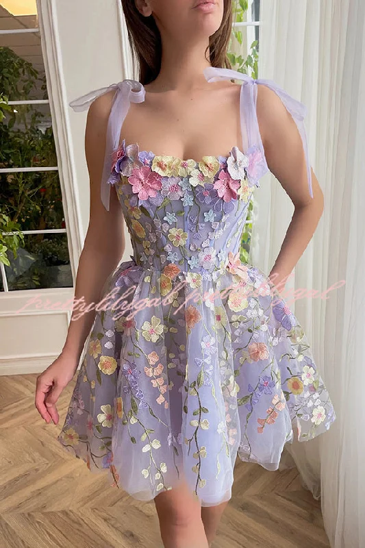 Fashion Sale Lavender Floral Lace Up High Waisted Back Zip Mini Dress