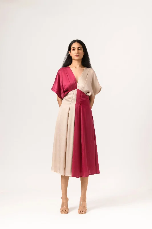 Quality Wear Wine-Ecru Square Dress