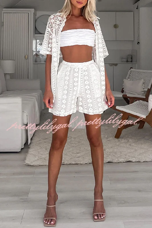 Crazy Price Slashing The Sun Is Just Right Floral Lace Elastic Waist Pocketed Shorts Crazy Price Slashing The Sun Is Just Right Floral Lace Elastic Waist Pocketed Shorts