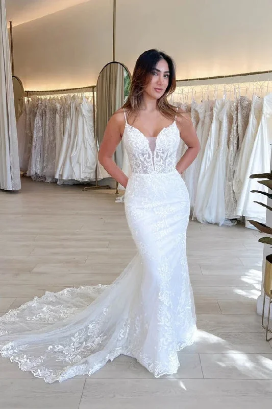 Boho Chic Fashion Roycebridal Tulle Mermaid V-neck Lace Appliques Wedding Dresses, Bridal Gown, MW927 Boho Chic Fashion Roycebridal Tulle Mermaid V-neck Lace Appliques Wedding Dresses, Bridal Gown, MW927
